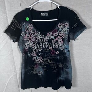 Vanilla Sugar Womens Medium Black Floral Graphic T-Shirt Y2K Aesthetic Cotton